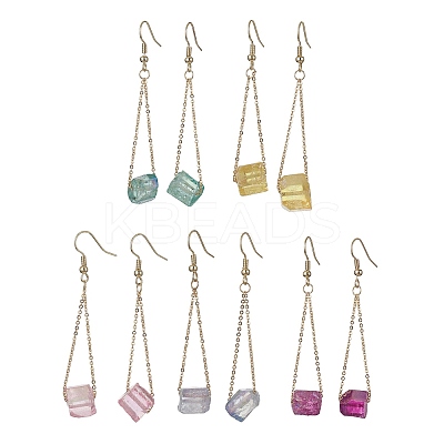 Dyed Natural Quartz Crystal Dangle Earrings EJEW-JE05488-1