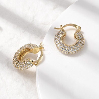 Brass Micro Pave Clear Cubic Zirconia Flat Round Hoop Earrings EJEW-K318-04B-G-1