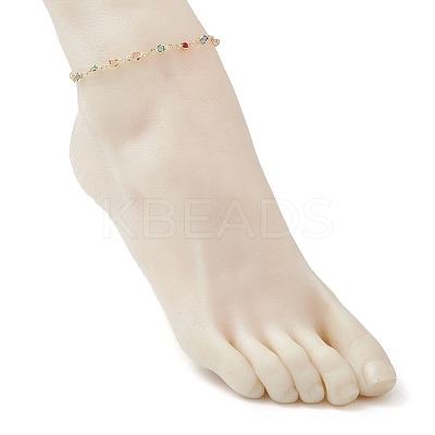 Brass & Glass Colorful Flat Round Link Chain Anklets AJEW-AN00731-1