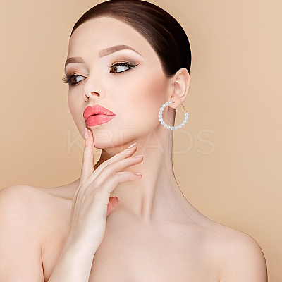 6 Pairs 6 Style Plastic Imitation Pearl Beaded Hoop Earrings with Iron Pins for Women EJEW-FI0002-10-1