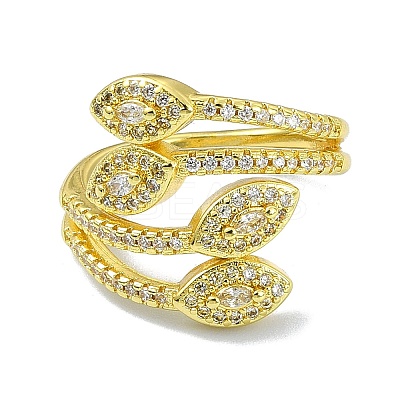 Brass with Cubic Zirconia Open Cuff Ring RJEW-B051-14G-1