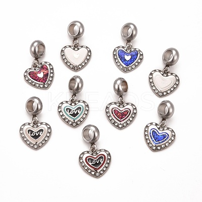 304 Stainless Steel Crystal Rhinestone European Dangle Charms STAS-F278-08P-1