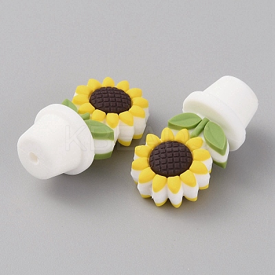 Sunflower Flowerpot Food Grade Eco-Friendly Silicone Beads SIL-TAC0002-20B-1