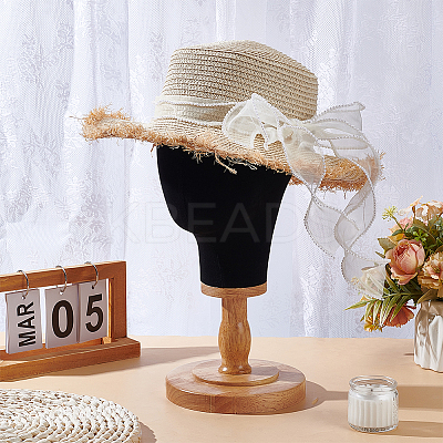 Head Shaped Wood Covered with Cloth Hat Display Racks AJEW-WH0816-101-1