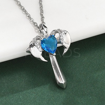 Brass Cubic Zirconia Wing Cross Pendant Necklaces for Women NJEW-C067-07P-02-1