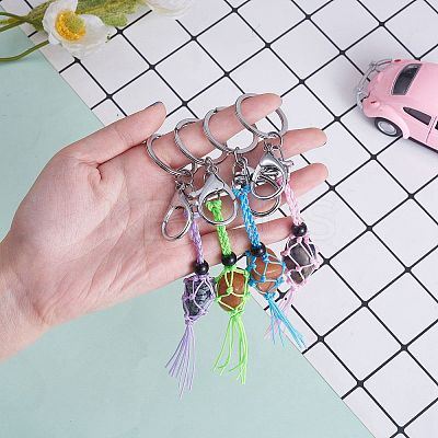4Pcs  4 Colors Macrame Fringe Braided Keychain AJEW-SW00014-02-1