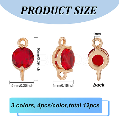 12Pcs 3 Colors Brass Pave Cubic Zirconia Connector Charms KK-BC0010-47-1