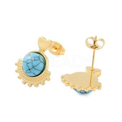 Synthetic Turquoise Heart Stud Earrings EJEW-A114-13G-1