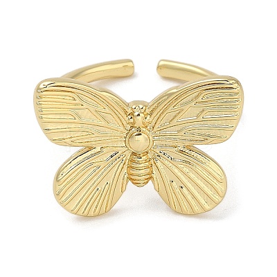 Butterfly Rack Plating Brass Cuff Finger Rings For Women RJEW-C114-04G-1