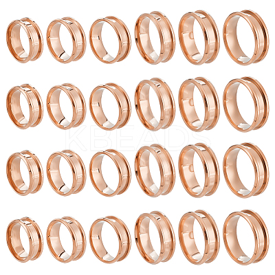 24Pcs 6 Styles 304 Stainless Steel Grooved Finger Ring Settings STAS-ME0003-12RG-1