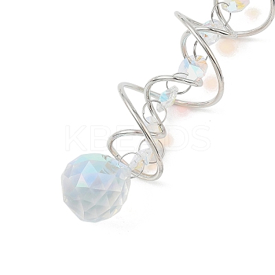 Iron Spiral & Glass Octagon & Teardrop Hanging Suncatchers HJEW-F025-01G-02-1