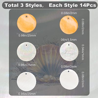 42Pcs 3 Styles Natural Capiz Shell & Freshwater Shell Pendants FIND-CN0001-21-1