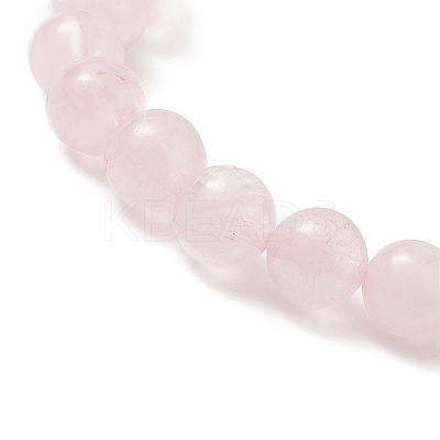 Round Natural Rose Quartz Beaded Stretch Bracelet with Nuggets Charms for Women BJEW-JB09316-02-1