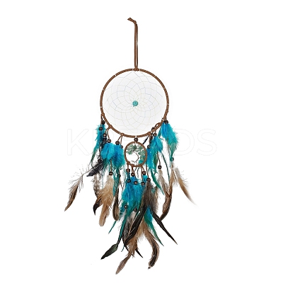 Iron Woven Web/Net with Feather Pendant Decorations AJEW-B017-07-1