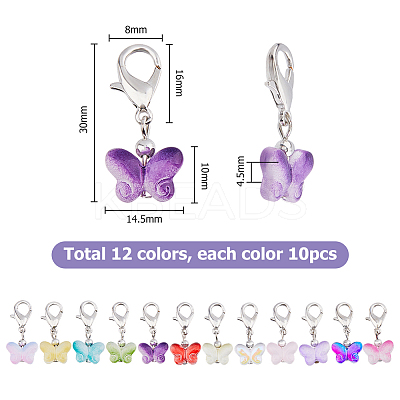 96Pcs 12 Colors Butterfly Glass Pendants HJEW-HS00002-1