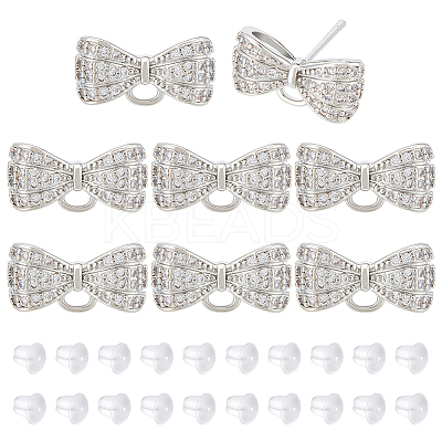4 Pairs Rack Plating Brass Micro Pave Cubic Zirconia Bowkont Earring Findings KK-BC0013-71P-1