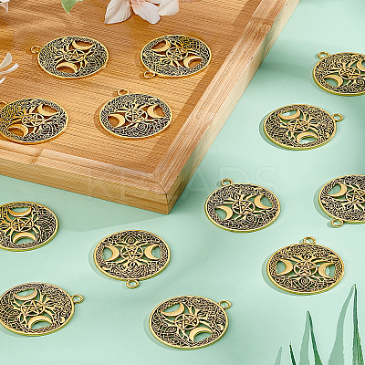 20Pcs Tibetan Style Hollow Alloy Pendants FIND-LP0001-93AG-1