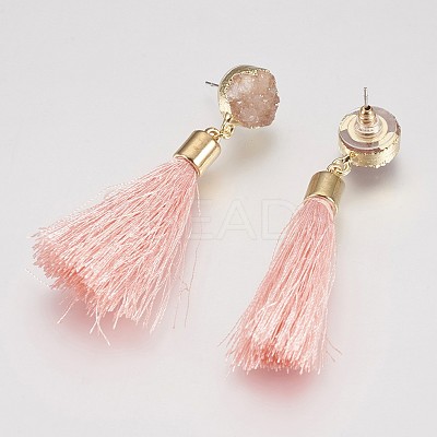 Tassel Dangle Stud Earrings EJEW-I212-A-G-1