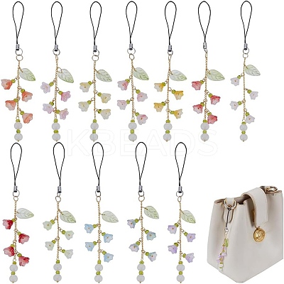 12Pcs Glass & Acrylic & Brass Mobile Straps HJEW-AR00008-1