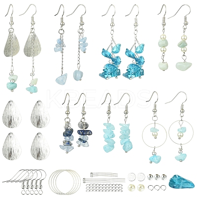 DIY Brass & Natural Gemstone Chips Dangle Earrings Jewelry Making Kits DIY-FS0006-85-1