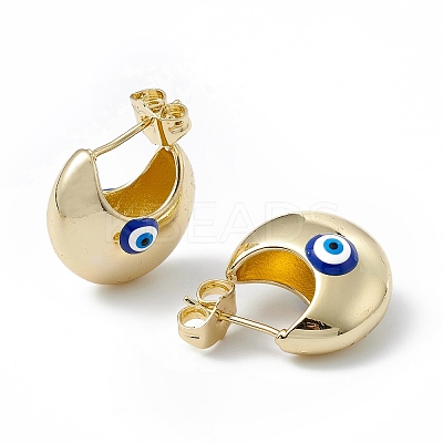 Enamel Crescent Moon with Evil Eye Stud Earrings EJEW-A093-01G-02-1