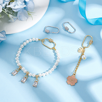 4Pcs 2 Colors Brass Micro Pave Clear Cubic Zirconia Screw Carabiner Lock Charms FIND-UN0004-44-1