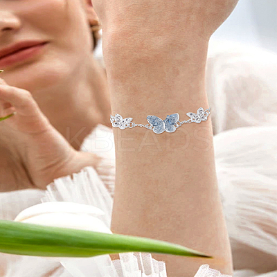 1Pc Alloy Rhinestone Butterfly Link Chain Bracelets for Women BJEW-LP0002-39-1