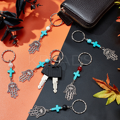 20Pcs 5 Style Mixed Gemstone Bead and Synthetic Turquoise beads Keychain KEYC-GA0001-05-1