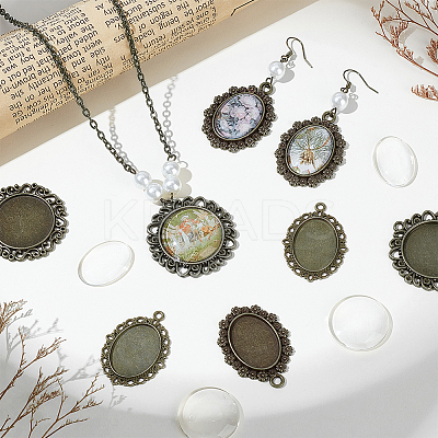 30Pcs 4 Styles Tibetan Style Oval Alloy Pendant Cabochon Settings TIBEP-GA0001-05-1