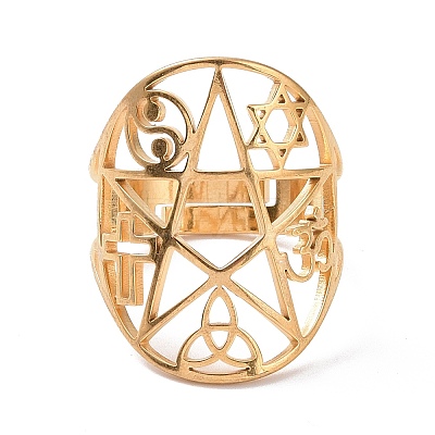 Star with Sailor's Knot & Corss & Yin Yang Adjustable Ring LS-RJEW-P037-02G-1