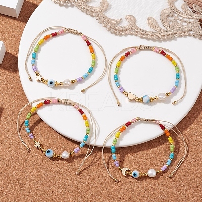 Colorful Glass Seed & Brass Braided Bead Bracelet BJEW-JB10138-1