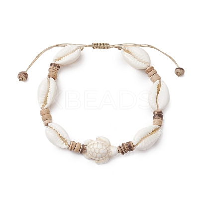 Ocean Theme Adjustable Cowrie Shell & Coconut Braided Bead Bracelets BJEW-JB11461-02-1