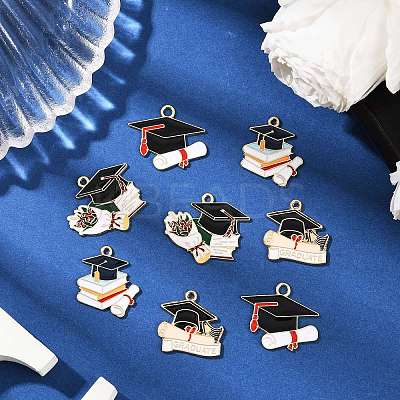 8Pcs 4 Styles Graduation Season Alloy Enamel Pendants ENAM-FP0003-10-1