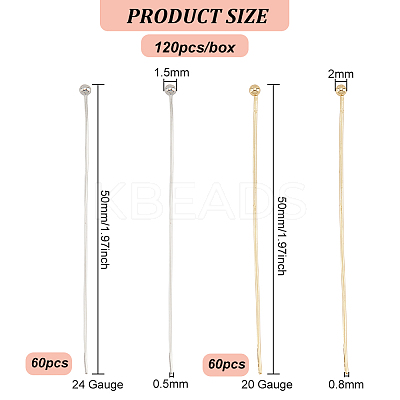 120Pcs 2 Styles Brass Ball Head Pins KK-BC0009-87-1