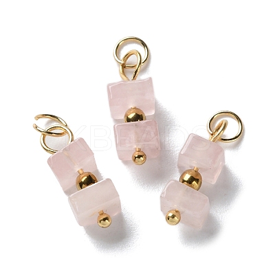 Natural Rose Quartz Cuboid Beaded Pendants STAS-C120-02G-06-1
