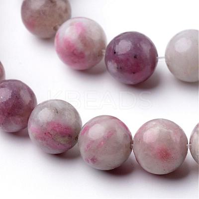 Dyed Round Natural Pink Tourmaline Beads Strands G-K089-10mm-05-1