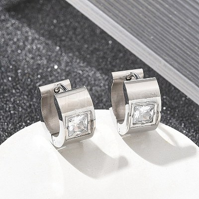 304 Stainless Steel Micro Pave Clear Cubic Zirconia Huggie Hoop Earrings EJEW-C096-55P-1