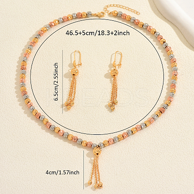Vintage Brass Round Beaded Tassel Necklace & Earrings for Women KV0699-1
