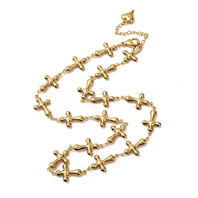 304 Stainless Steel Cross Link Chain Necklaces for Women NJEW-G178-03G-01-1
