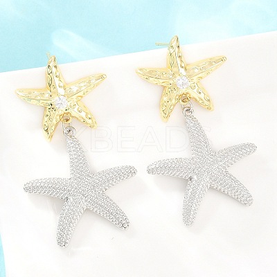 Brass Micro Pave Cubic Zirconia Dangle Stud Earrings EJEW-G471-29D-GP-1