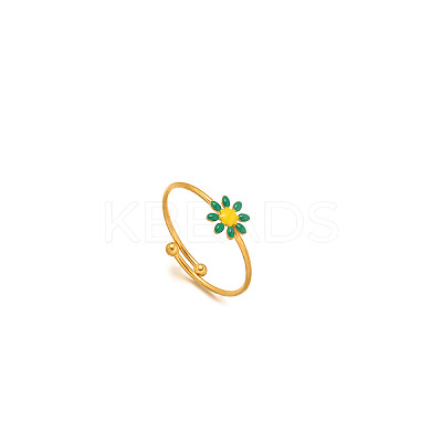 Daisy 304 Stainless Steel Enamel Open Cuff Rings for Women RJEW-M061-01G-04-1