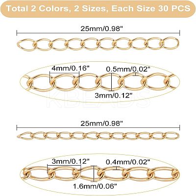 120Pcs 4 Style 304 Stainless Steel Curb Chains Extender STAS-UN0038-16-1