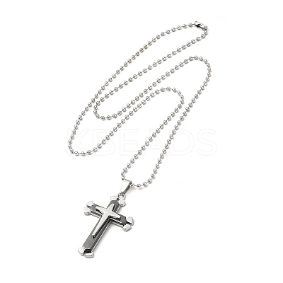Alloy Cross Pandant Necklace with Ball Chains LS-NJEW-K245-001B-1