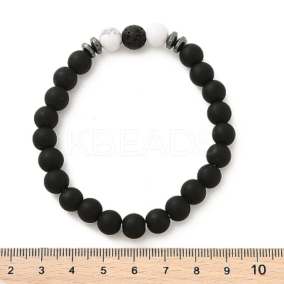 8mm Round Frosted Natural Obsidian & Howlite & Lava Rock Beaded Stretch Bracelets for Women Men AC1855-1-1