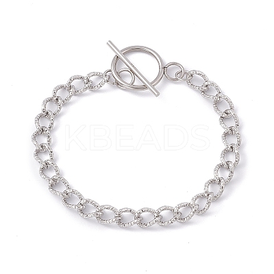 Tarnish Resistant 304 Stainless Steel Curb Chain Bracelet with Toggle Clasp for Women BJEW-E017-01P-1