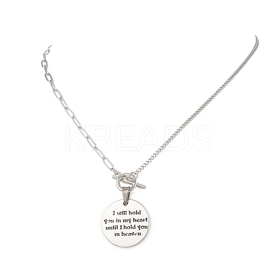 Alloy Disc with Word Pendant 304 Stainless Steel Mixed Chain OT Necklaces NJEW-JN05867-1