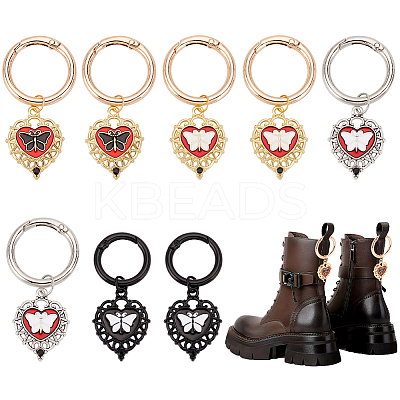 8Pcs 4 Styles Heart with Butterfly Alloy Enamel Shoe Charms HJEW-AB00731-1