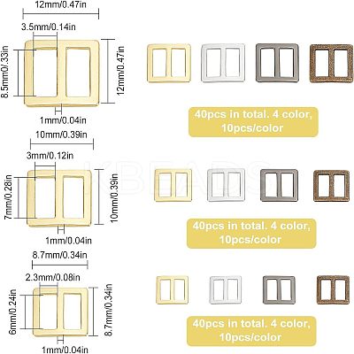120Pcs 12 Style Alloy Slide Buckles FIND-FG0001-37-1