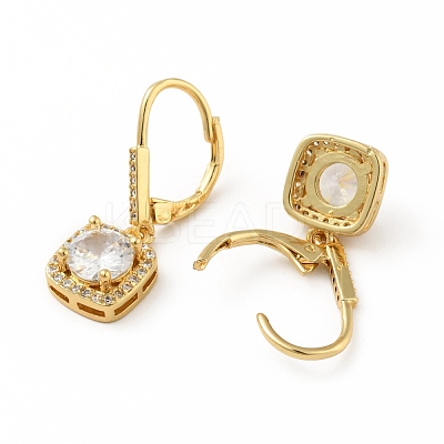 Clear Cubic Zirconia Square Dangle Leverback Earrings EJEW-C035-10G-1