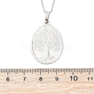 Oval Tree of Life 304 Stainless Steel Pendant Necklaces NJEW-M096-10P-1